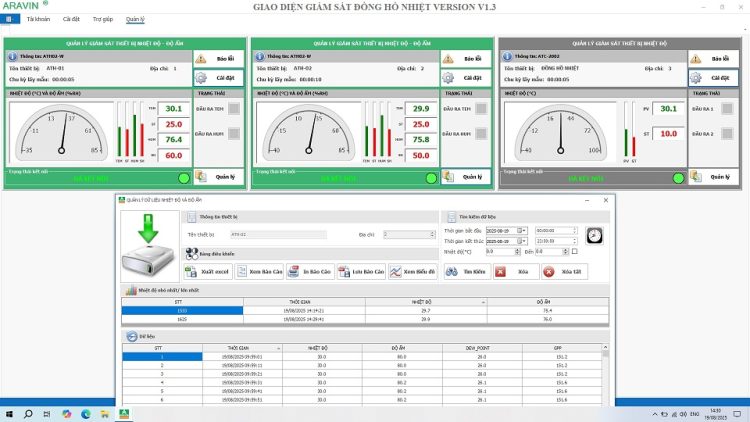 Bộ điều khiển nhiệt độ ATC-W2002C kết nối giao diện phần mềm giám sát.